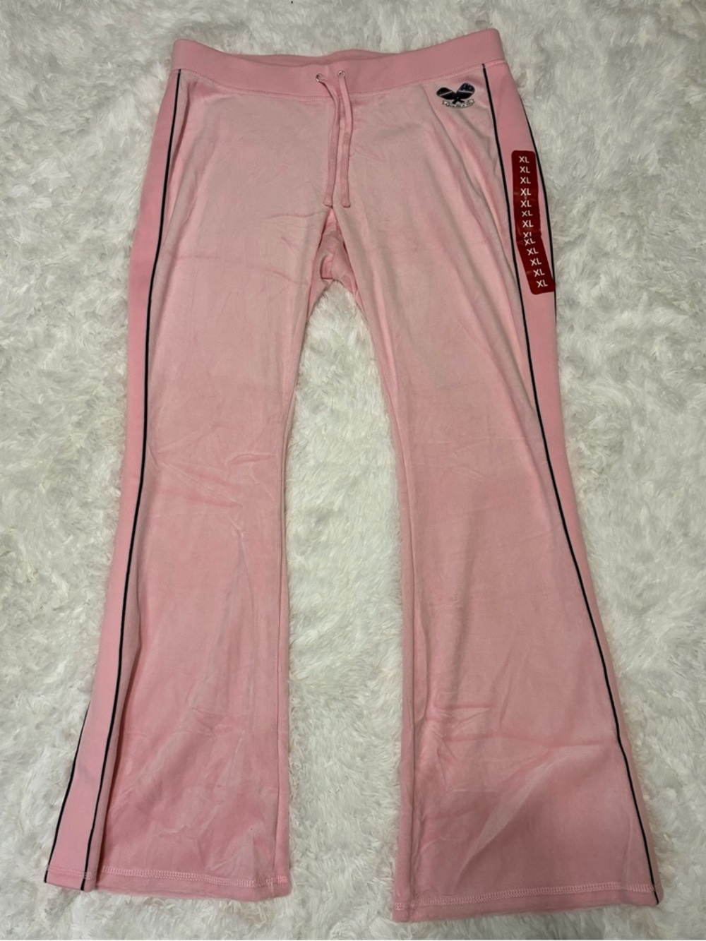 Juicy Couture Pink Velour Wide-Leg Track Pants with Blue Side Stripes - Picture 4 of 13